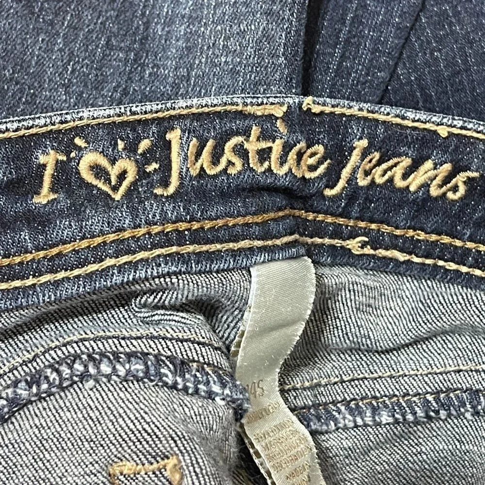 Justice Girls Embellished Jeans Rainbow Peace Design Size 14S (Slim)